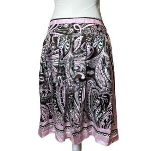Helen Wang Skirt Brown Pink Paisley Scarf Print Zip Close Size 10